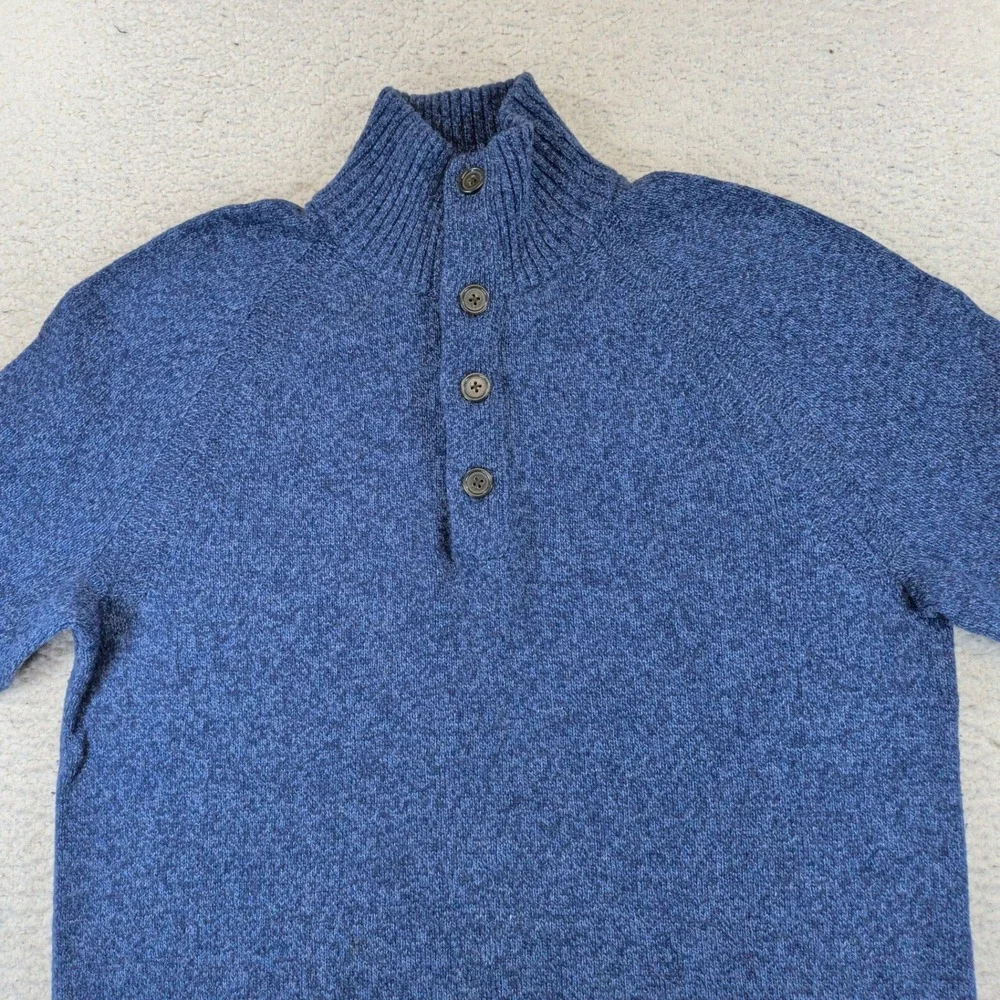 Banana Republic Mens Blue Merino Wool Blend Mock Neck Button Sweater Size M